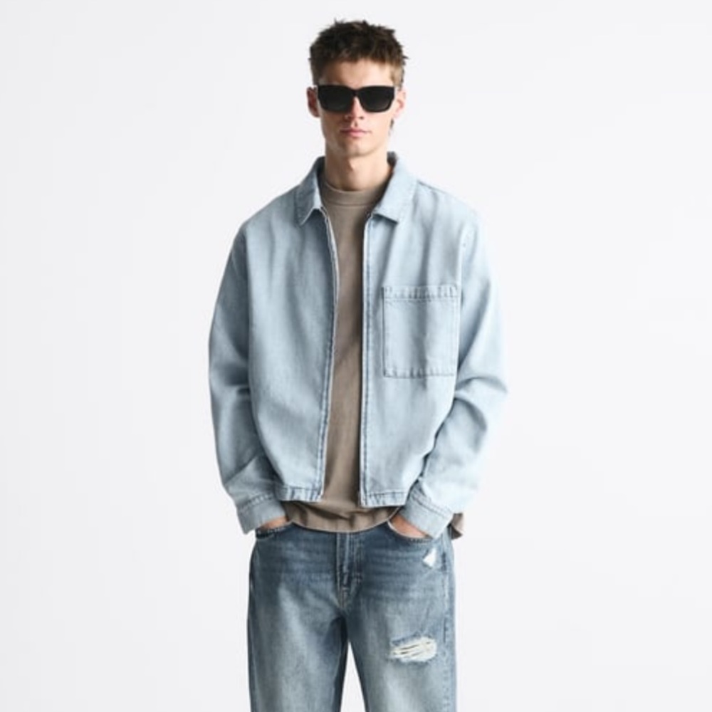 Light Blue Zara Cropped Denim Jacket Men’s Size Medium